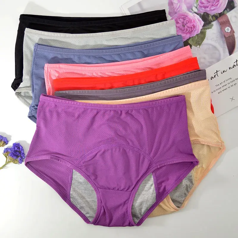 Calcinhas das mulheres UnderwearLeakproofRespirável Cuecas MenstrualPants PlusSizeImpermeável HighWaist MeshShortsPackWithsexy Lingerie