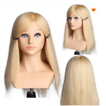 Tête de poupée d'entraînement en cheveux humains 100% mannequin de cheveux humains, cheveux sur mannequin, mannequin de tête d'entraînement pour coiffeur