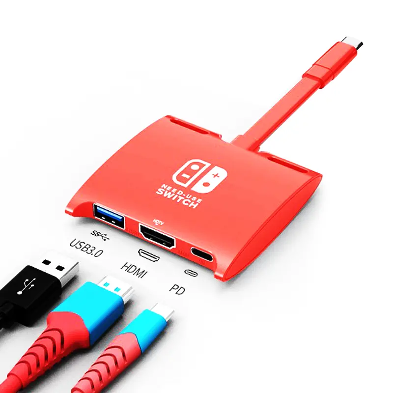 USB C Hub Dock Multifungsi Tipe C Ke 4K, Adaptor Konverter USB 3.0 Pengisi Daya PD HDMI 3 In 1 untuk Nintendo Switch USB C Hub