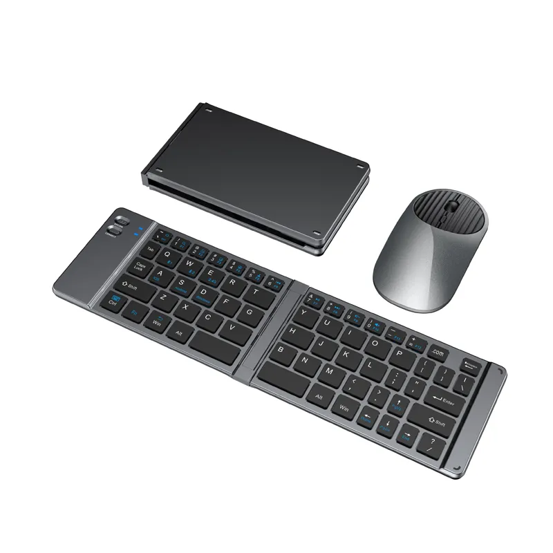 JOMAA Keyboard Mini portabel, tetikus nirkabel dapat dilipat BT + 2.4G dapat diisi ulang untuk Windows IOS PC