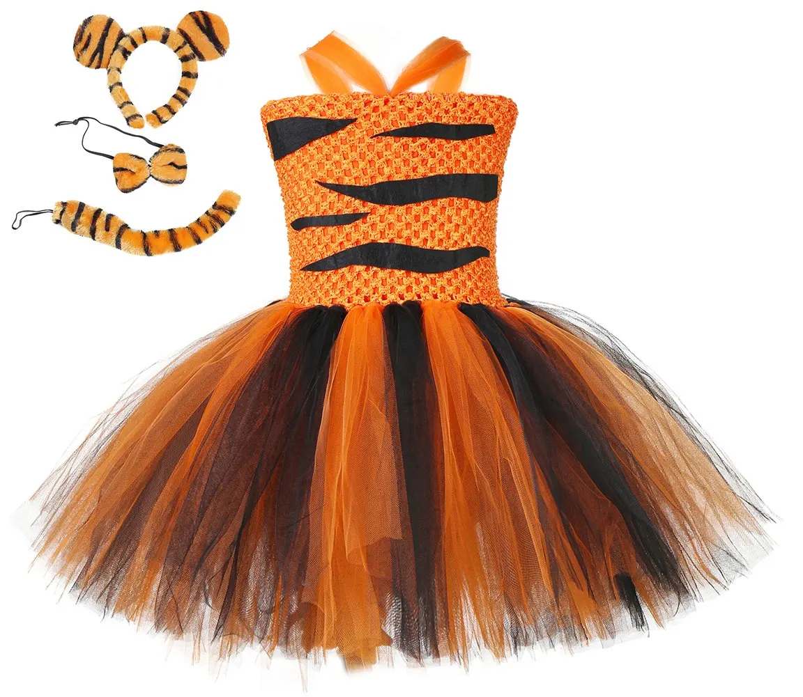 Vestido de fiesta de princesa de animales para niña, disfraz de Halloween, jungla, Tigress, falda de tutú de dibujos animados