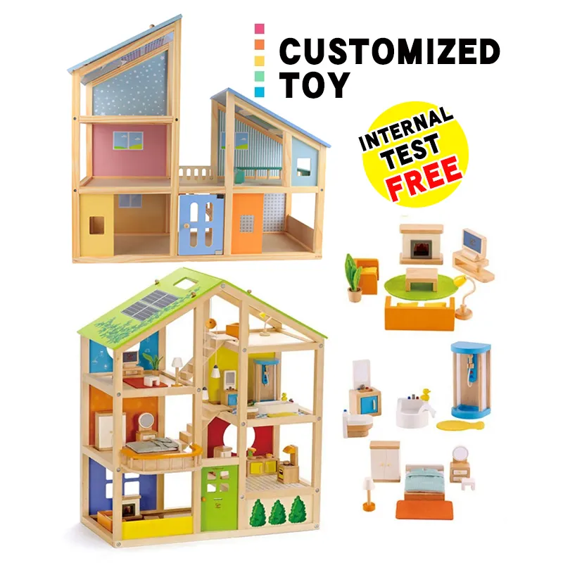 Custom cosplay educativo baby doll house mobili giocattolo in legno casa delle bambole