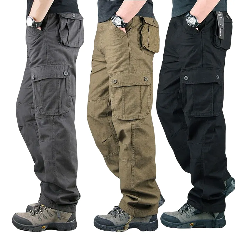 Pantalones Cargo para hombre, ropa de calle de algodón con bolsillos grandes, diseño listo para enviar, venta al por mayor
