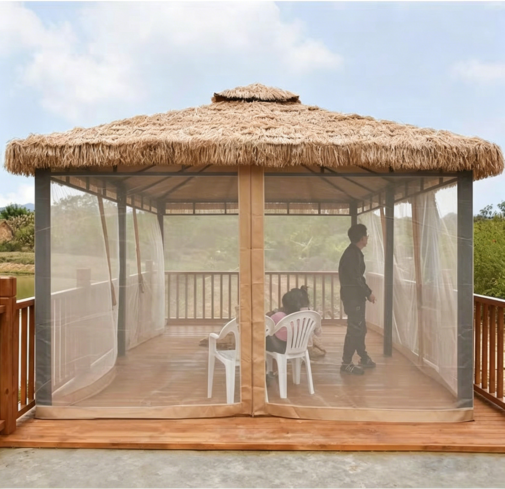 Pavilion with 2 seaters and 1 table + Thick side curtain