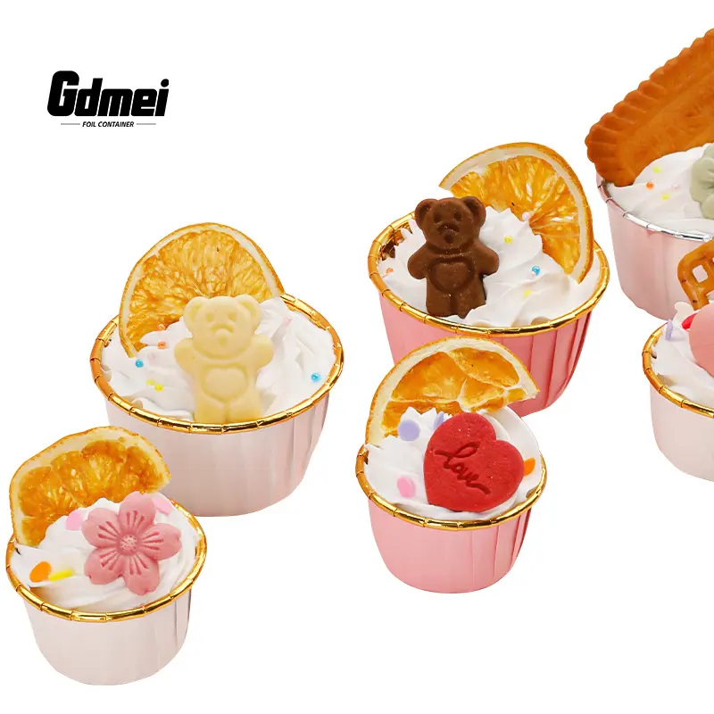 GDMEI tek kullanımlık Cupcake çörek kek puding kek kapları astar Mini Pot küçük renkli yuvarlak kapaklı alüminyum folyo kabı