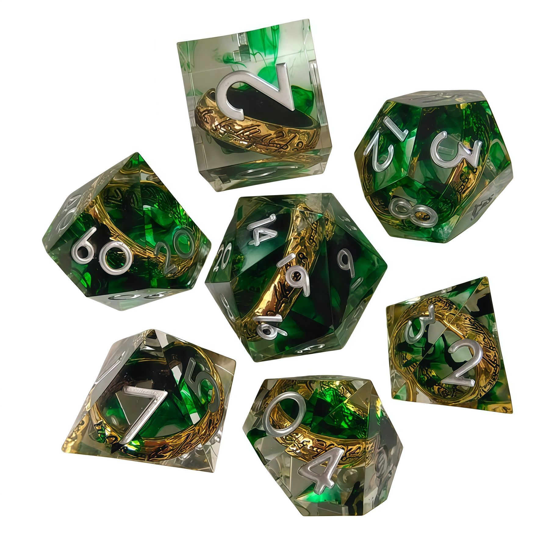 Inlaid ring drop green silver word
