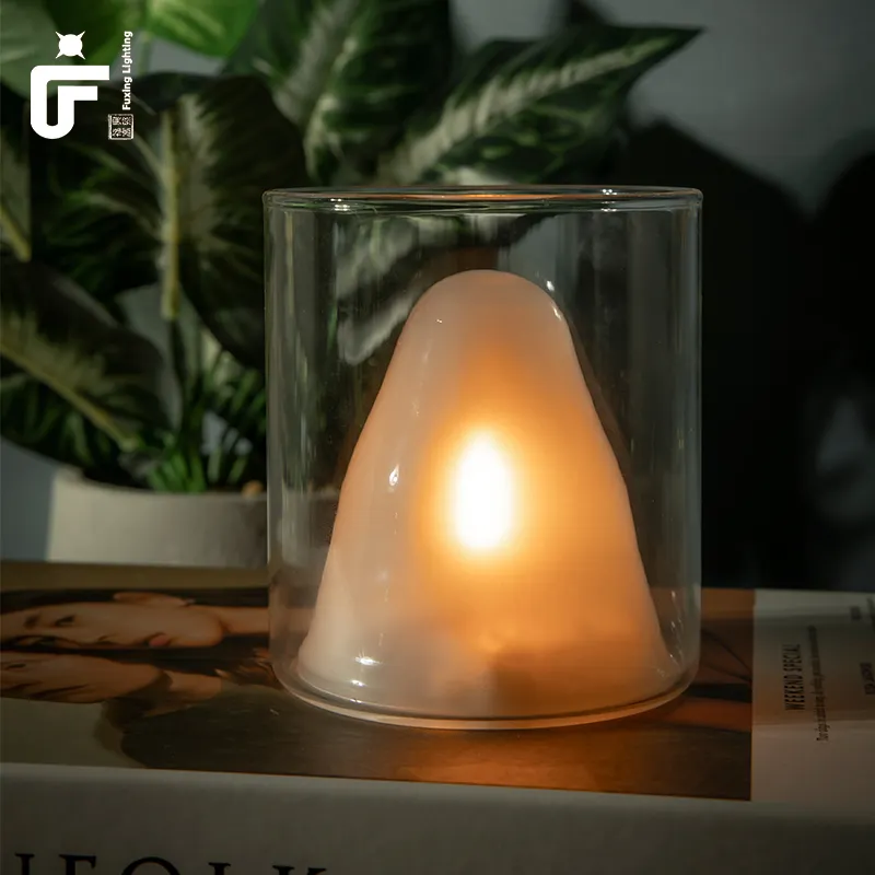 Lampu meja baterai Flam desain Modern lampu malam anak-anak dekorasi Led kaca kamar tidur rumah