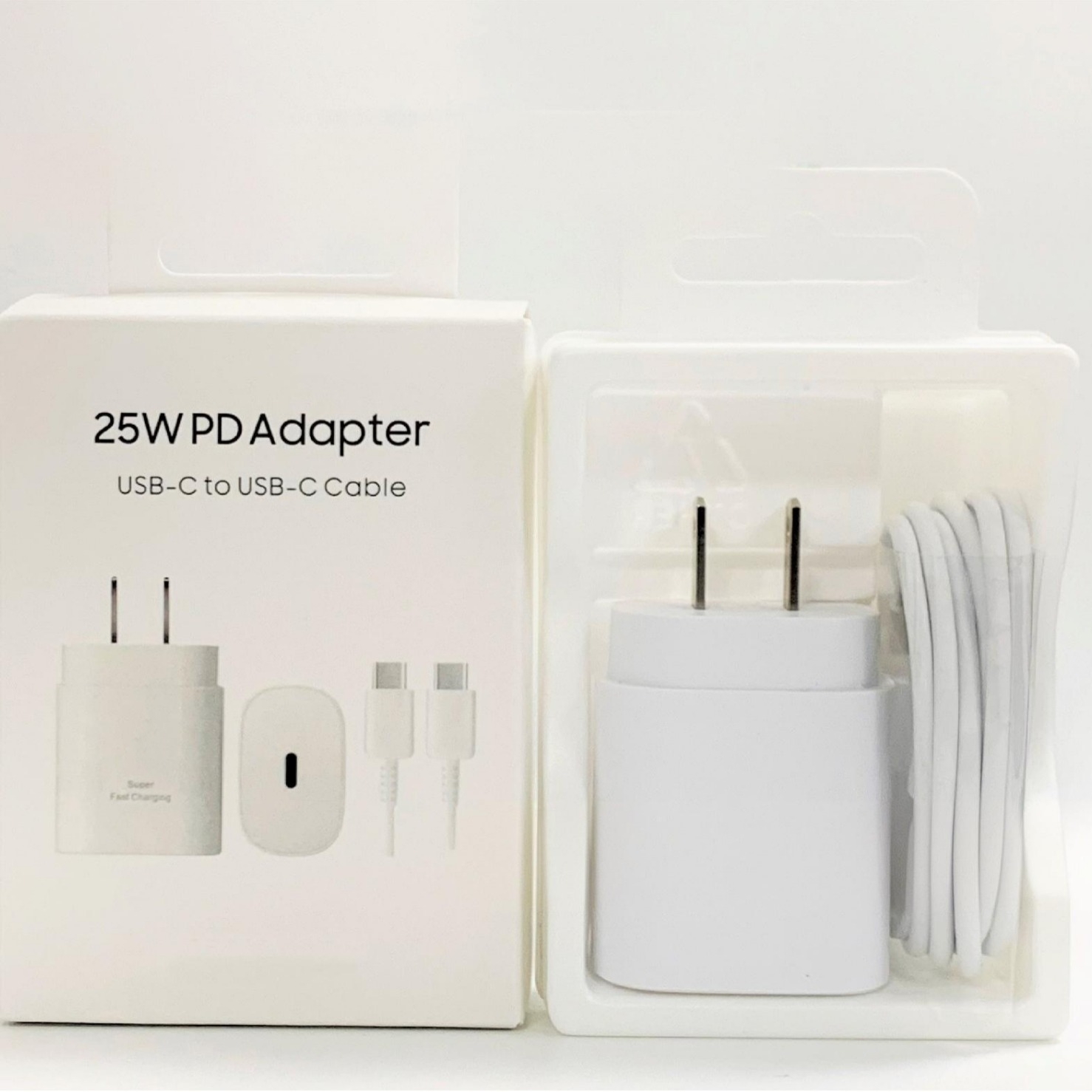 US Plug Blanc 25W chargeur + Câble + Boîtier