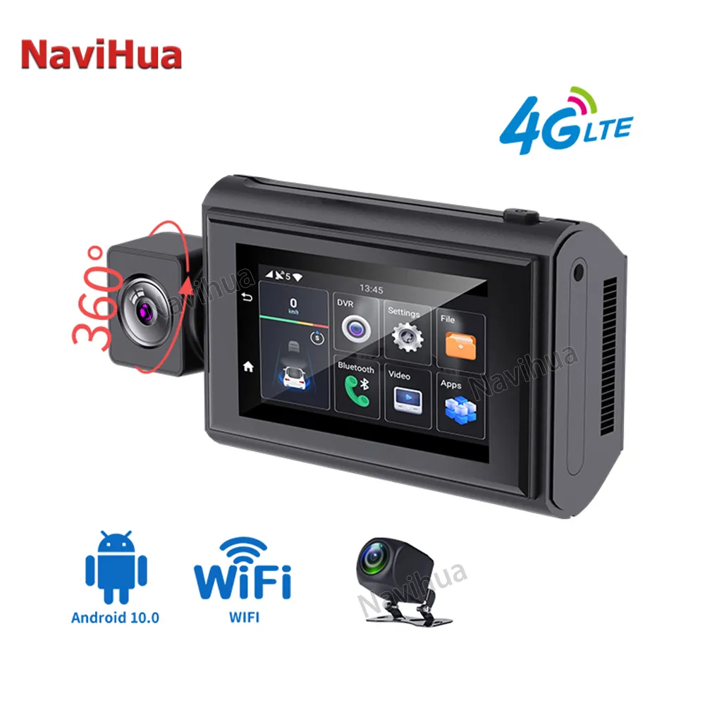 Navihua kamera dasbor layar sentuh 3 inci, kamera DVR 1080P kamera depan dan belakang sistem Android ADAS WITI rotasi 360 navigasi GPS 4G