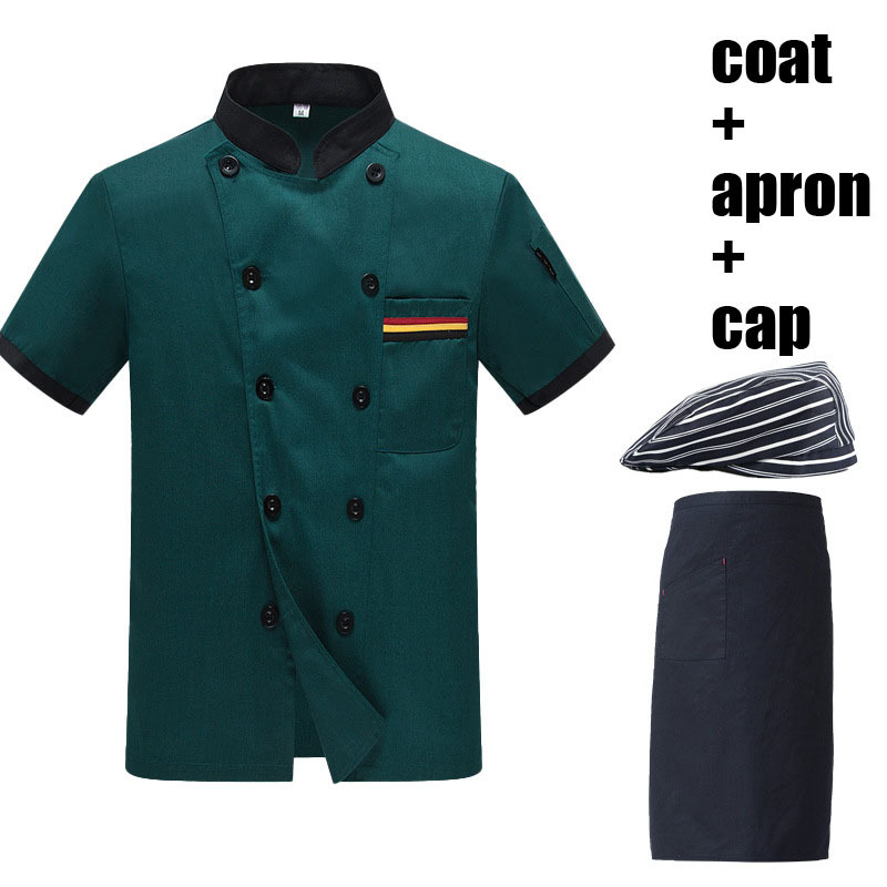 Giacca a maniche corte verde + grembiule + berretto