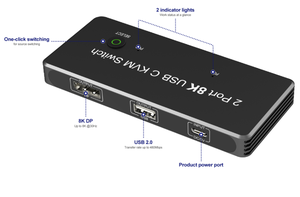 <strong>KVM</strong> <strong>Switch</strong> <strong>2</strong> Port USB C to Displayport With 3xUSB2.0 8K@60Hz 4K@144Hz Thunderbolt 3/4 DP1.4 for Monitor Mouse Keyboard Printer
