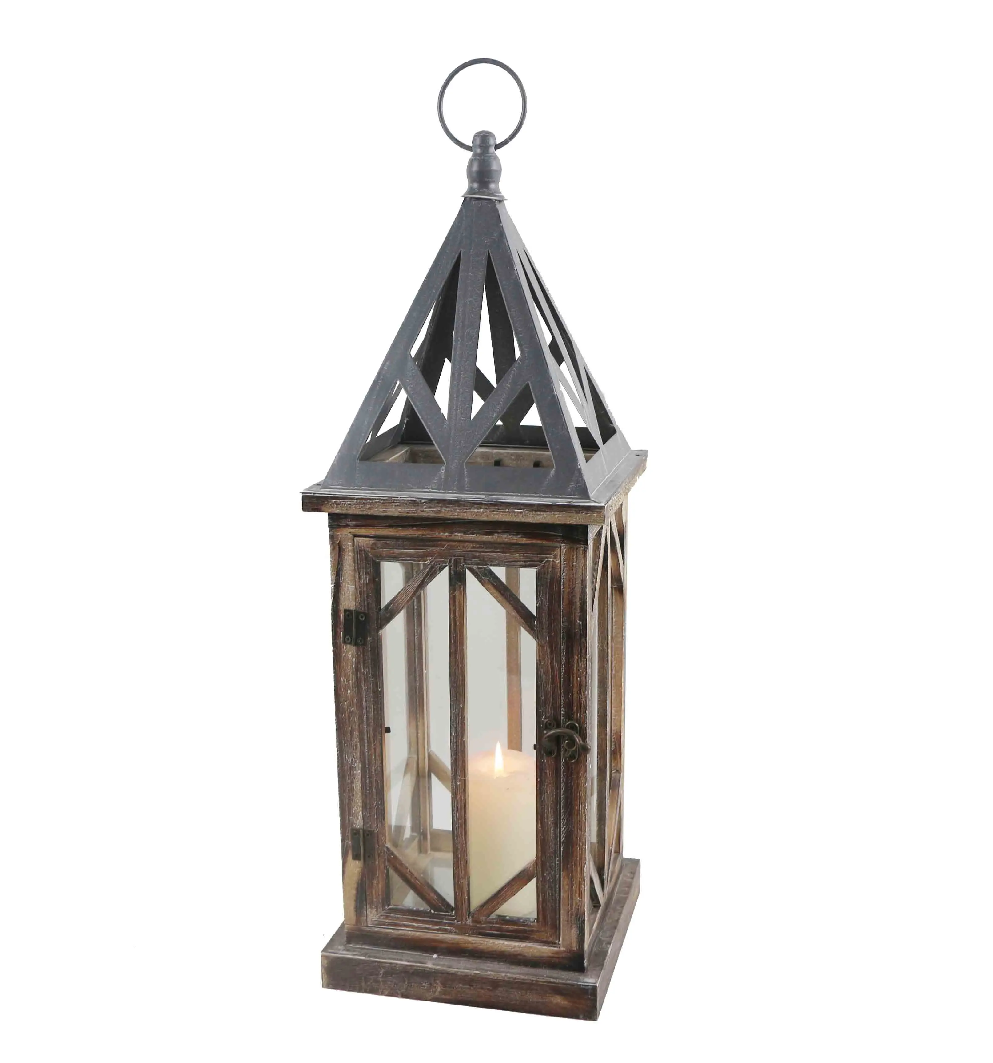 Высококачественный деревянный фонарь ручной работы с металлическим верхом для украшения дома или свадеб