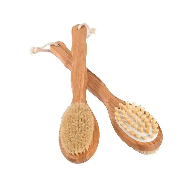 2024 New Arrivals 44cm Long Handle With Easy To Grip Handle Bamboo Wet Dry Bath Body Brush