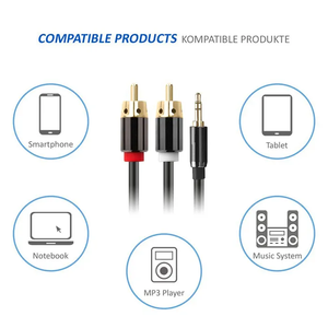HiFi声音3.5毫米RCA音频适配器电缆2RCA公辅助插孔适配器监视器应用1/8连接器Y分离器辅助线 - Product Image 3