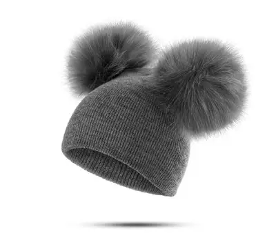 D1671 vendita calda cappelli invernali per bambini cappellino in lana lavorato a maglia pelliccia Pom Pom Beanie