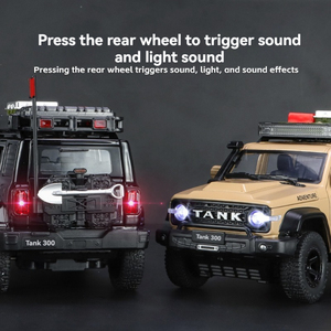 Pres döküm model araba 1:24 tankı 300 off-road modifikasyon ses ve ışık geri çekme kapı açık süslemeleri toplamak metal araba modu - Product Image 2