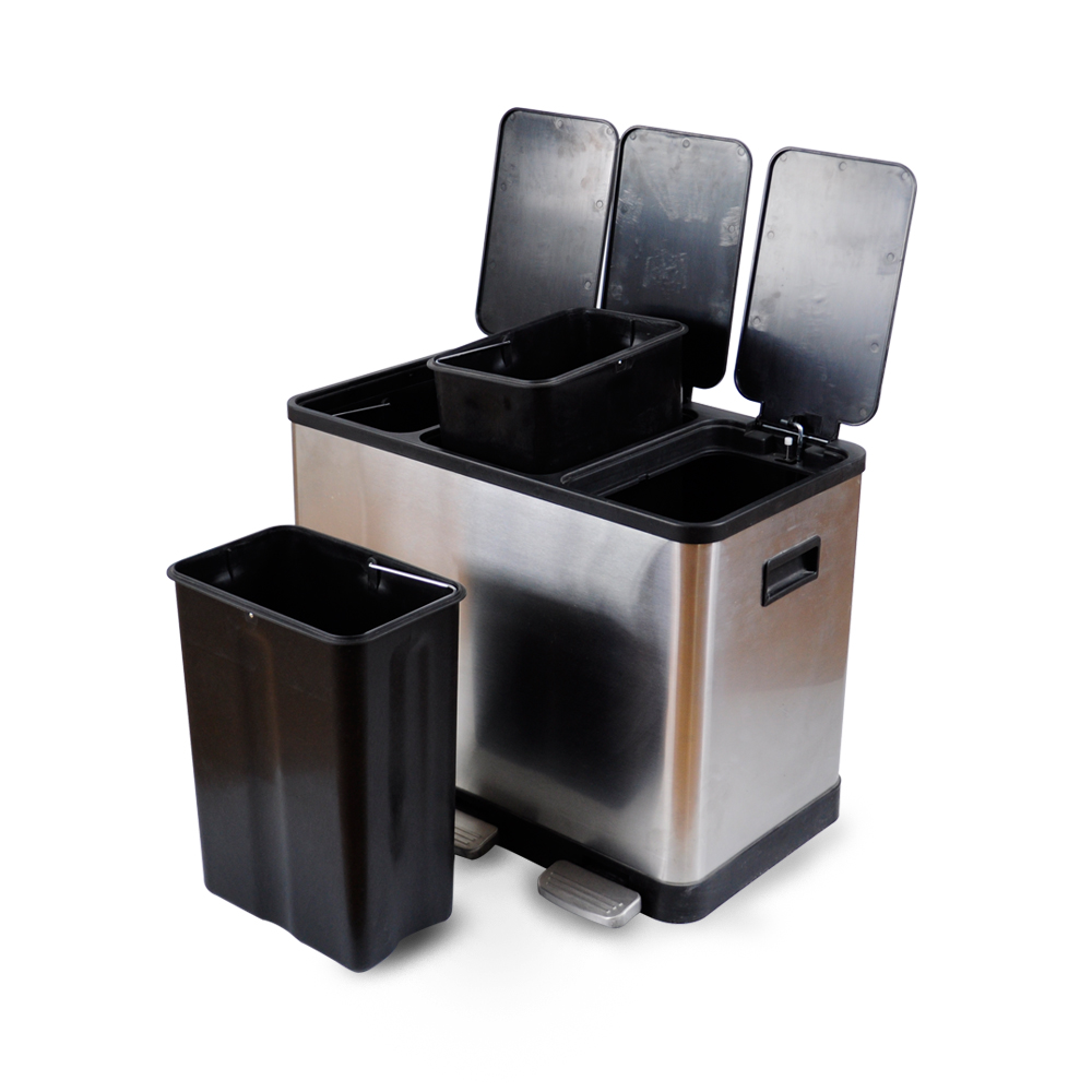 Classified Outdoor Rubbish Bin Park Street Metal Trash Can Sorting Trash And Recycling 3 in one Dustbin