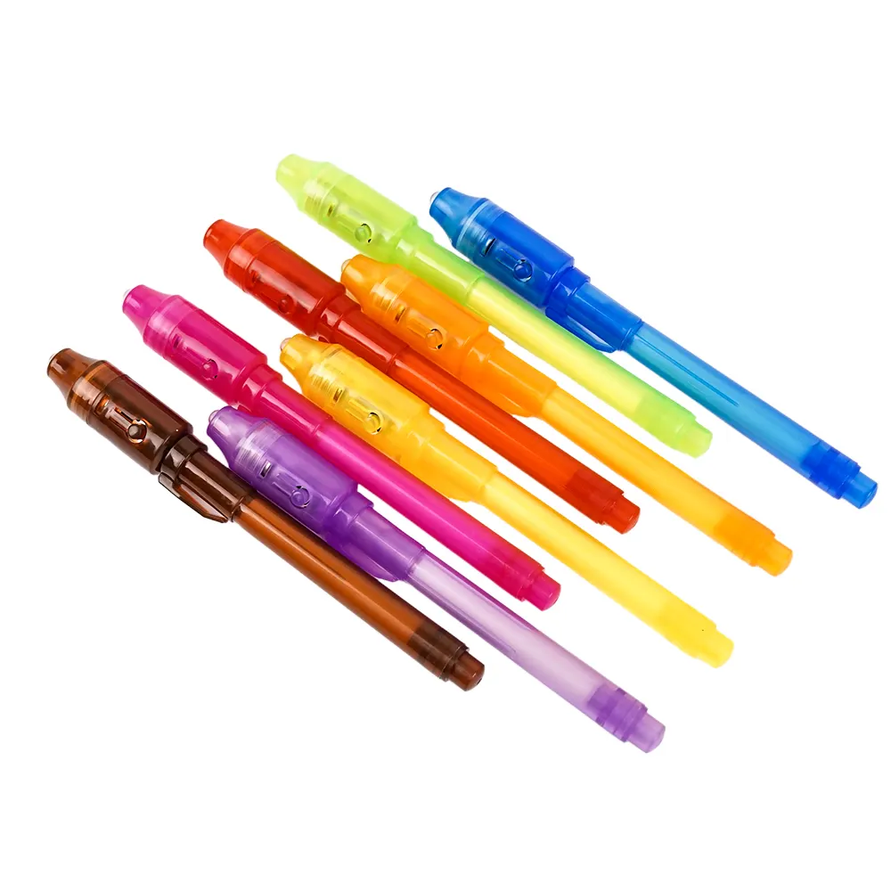 Çocuk çocuklar casus fosforlu görünmez mürekkep gizli mesaj için işaretleyici kalem sihirli oyuncak kalem UV LED ışıklı kalem