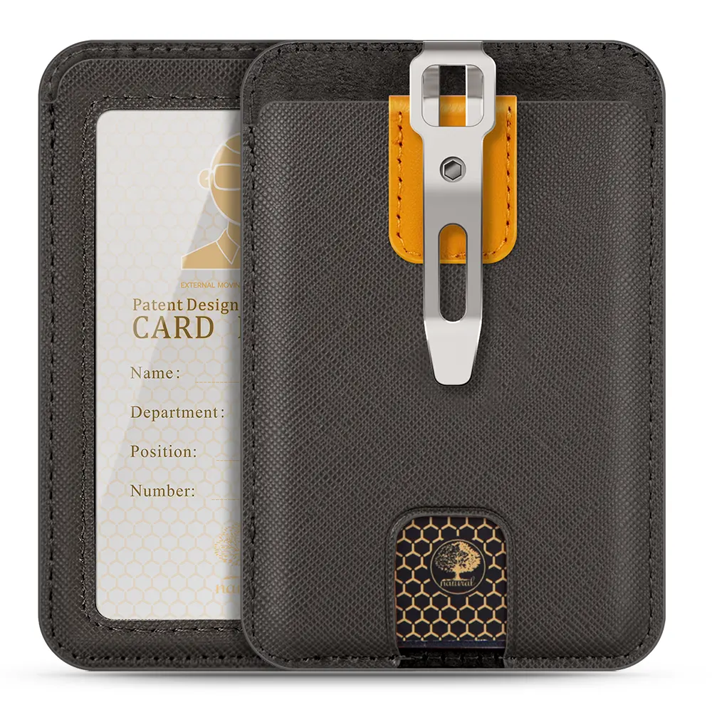 Portafoglio porta Badge per allattamento creativo LEEFIRST e porta carte di credito in pelle PU con Clip in metallo e Slot per 4 carte