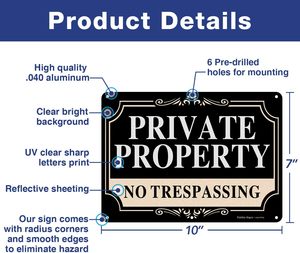 Không có dấu hiệu xâm phạm tài sản tư nhân ký hiệu kỹ sư lớp nhôm phản chiếu mờ dần sử dụng trong nhà hoặc ngoài trời - Product Image 2