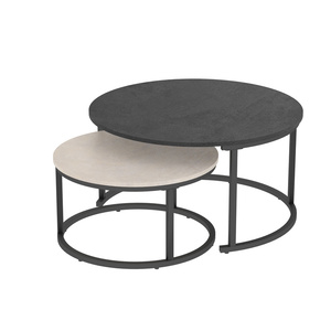 モダンなMDFネストコーヒーテーブルセットラウンド木製トップメタルレッグレジャーテーブル - Product Image 1