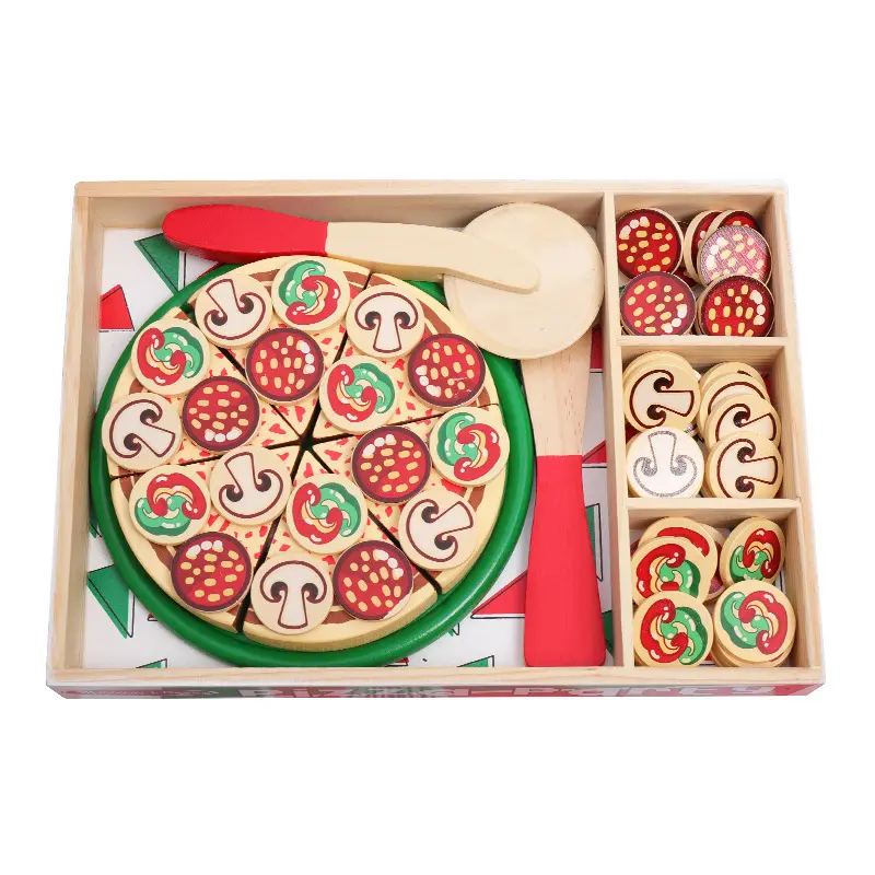 बच्चे लकड़ी पिज्जा रसोई उपहार खिलौना नाटक खेलने खाद्य काटने सेट शिक्षा उपकरण खाना पकाने खिलौने बच्चों के लिए