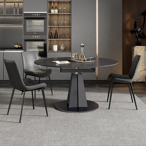 天然岩石家用餐桌旋转伸缩圆形方形两用石板餐桌 - Product Image 1