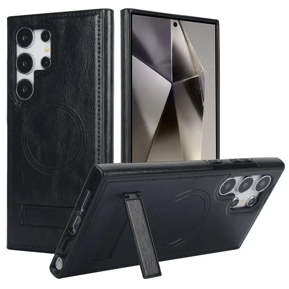 Samsung Galaxy S24 için manyetik PU deri tutucu kapak Ultra S23 FE S22 artı Kickstand mat telefon kılıfı