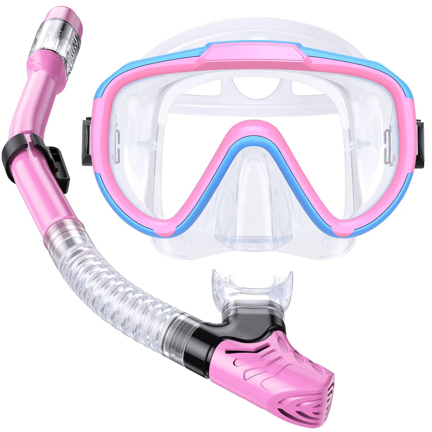 Factory Single Tempered Glass Silicone Dry Snorkel Mask And Snorkel Set Diving Gear Kids Snorkel Set 3-7