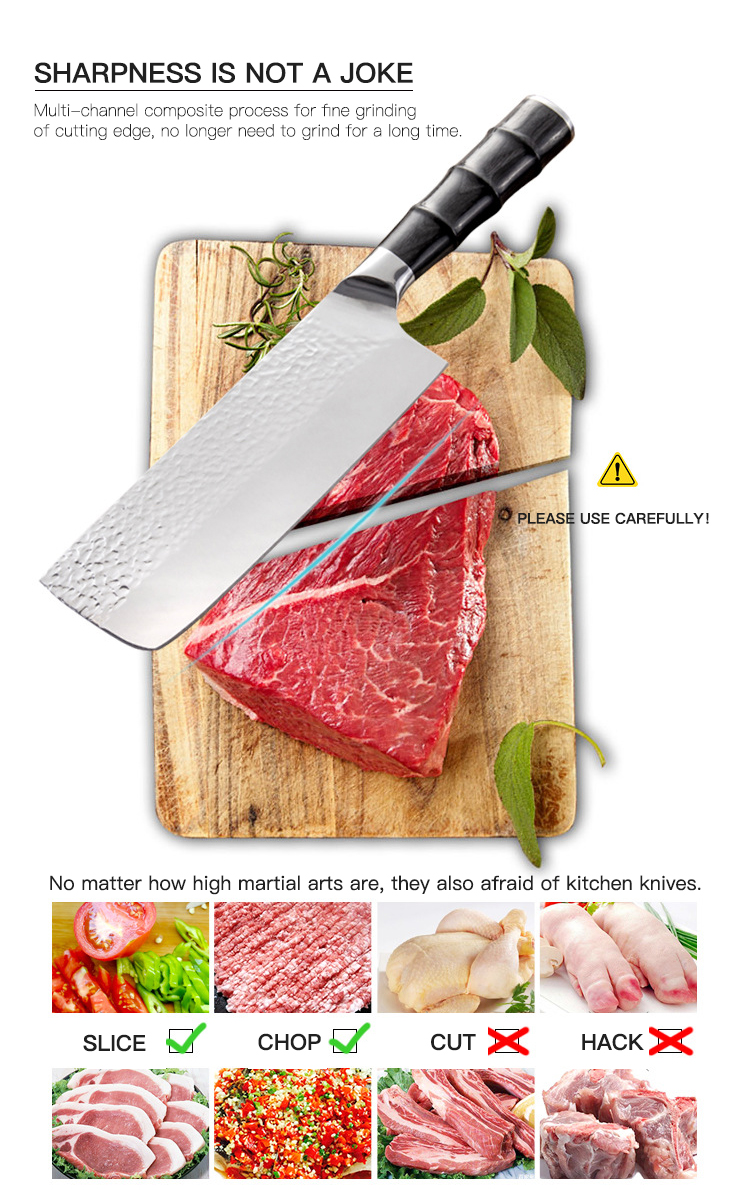 Wholesale Stainless Steel Kitchen Nakiri Knife Non-slip Pakka Wood Bamboo Joint Handle 2pcs Kitchen Knife Set