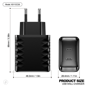 Type-Cデバイス用のPDPCABS電源を備えたデュアル35WGaNタイプC急速充電器5V/3AUSBウォールアダプター35W出力 - Product Image 3