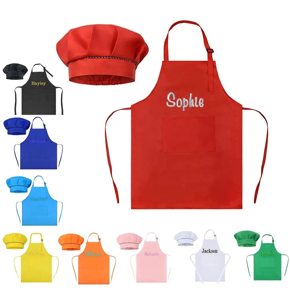 Personalized Kitchen women aprons in cotton Adjustable apron with chef hat custom logo Design Pure Color Black Cooking Man Bib
