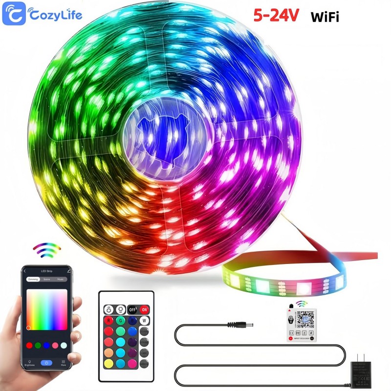ตัวควบคุมไวไฟสีขาว APP-Cozylife+ไฟ RGB 10 เมตร
