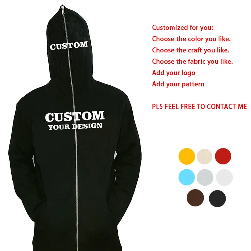 Custom Logo Men's Hoodies Oversized Sweatshirts Blank Full Face Pullover Zip up Hoodie Heavyweight Plus Size Terry Fabric