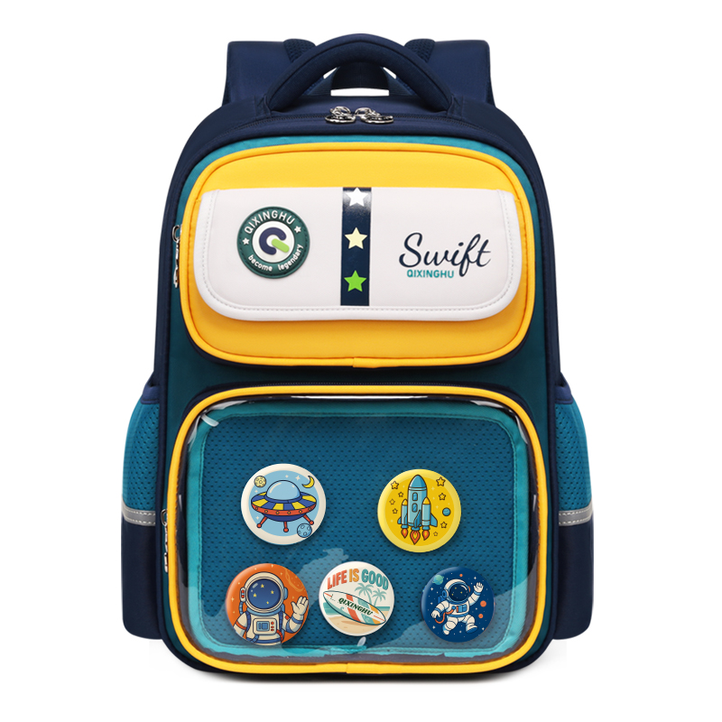 Bolso estudiantil azul.