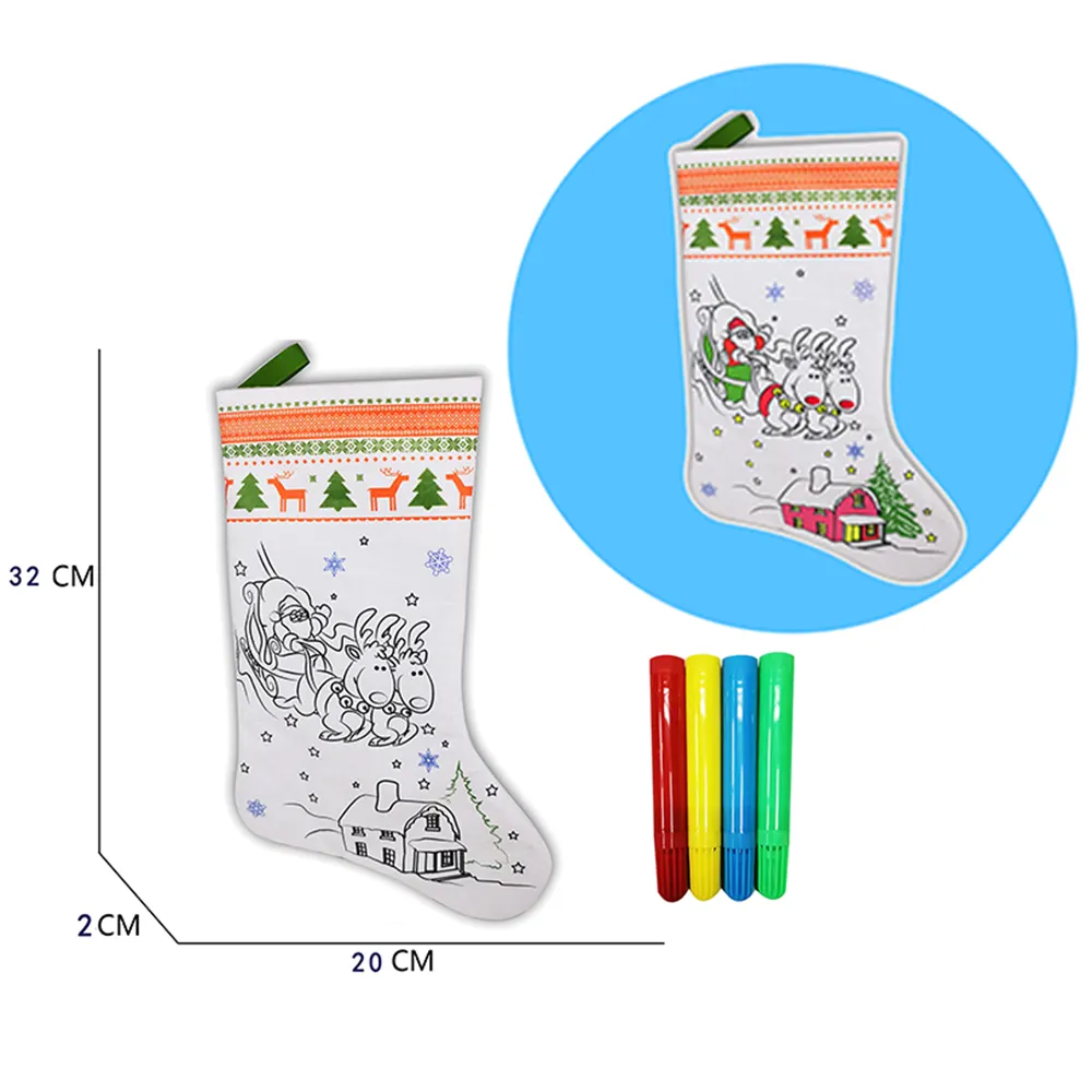 Hot Sale Educational Washable Doodle Christmas Socks Stuffed Animal Kids Painting Drawing DIY Toy