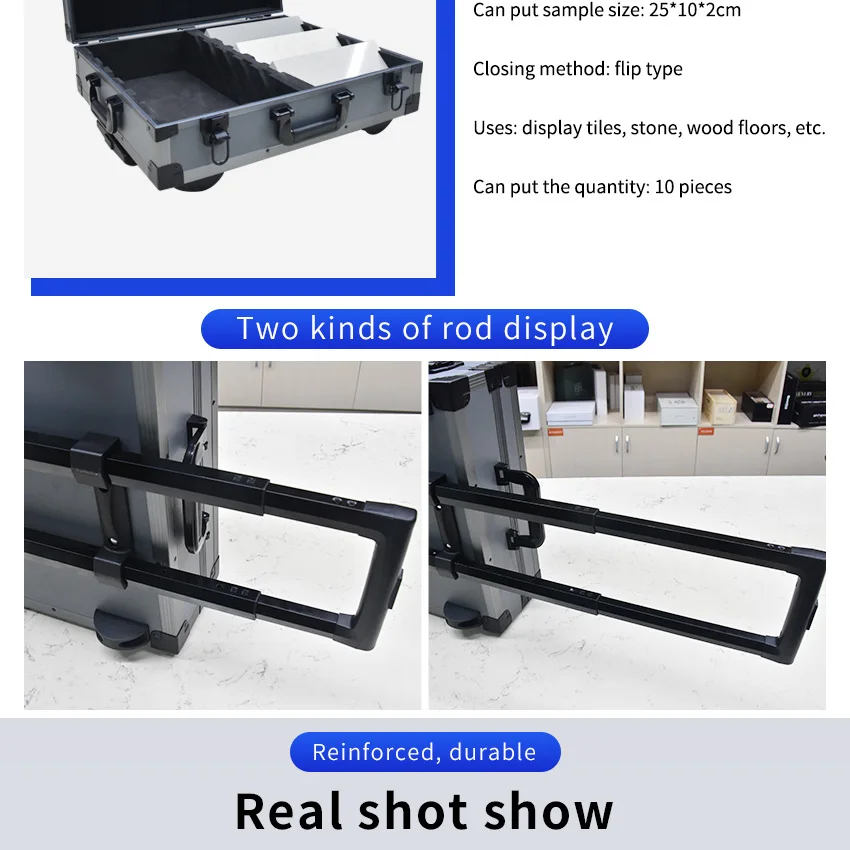 Factory Retail Custom Aluminum Trolley Case With Wheel Quartz Slab Display Box Marble Stone Sample Case Tile Display Suitcase