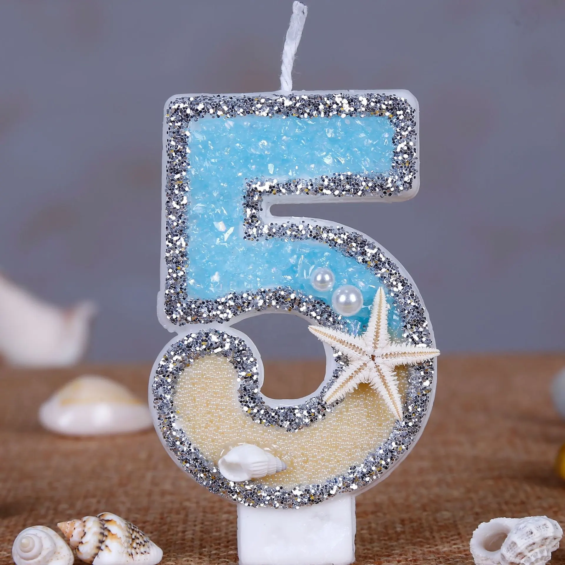 2024 baru 2.95 inci nomor lilin musim panas pantai bintang laut kue ulang tahun lilin dekorasi pesta