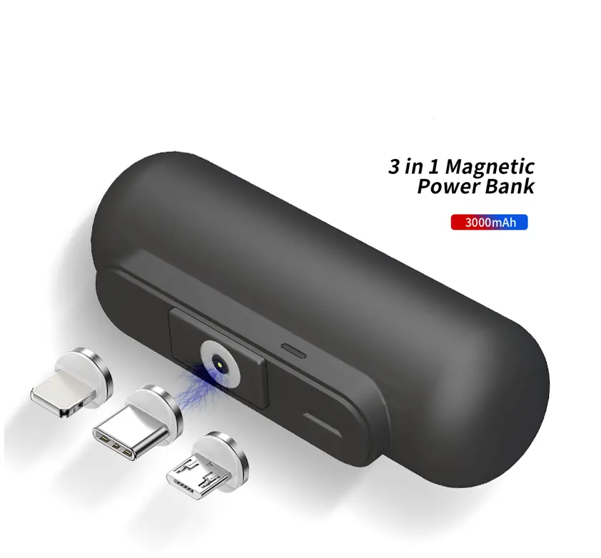 Mini banco de energía 3 en 1 compatible con batería externa personalizada de 3000mAh Magnetische Power Banke para teléfono Usb tipo C