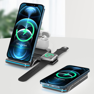 แท่นชาร์จไร้สายแบบพับได้,สำหรับ Apple แท่นชาร์จไร้สาย3 In 1สถานีชาร์จโทรศัพท์และแท่นชาร์จ - Product Image 1