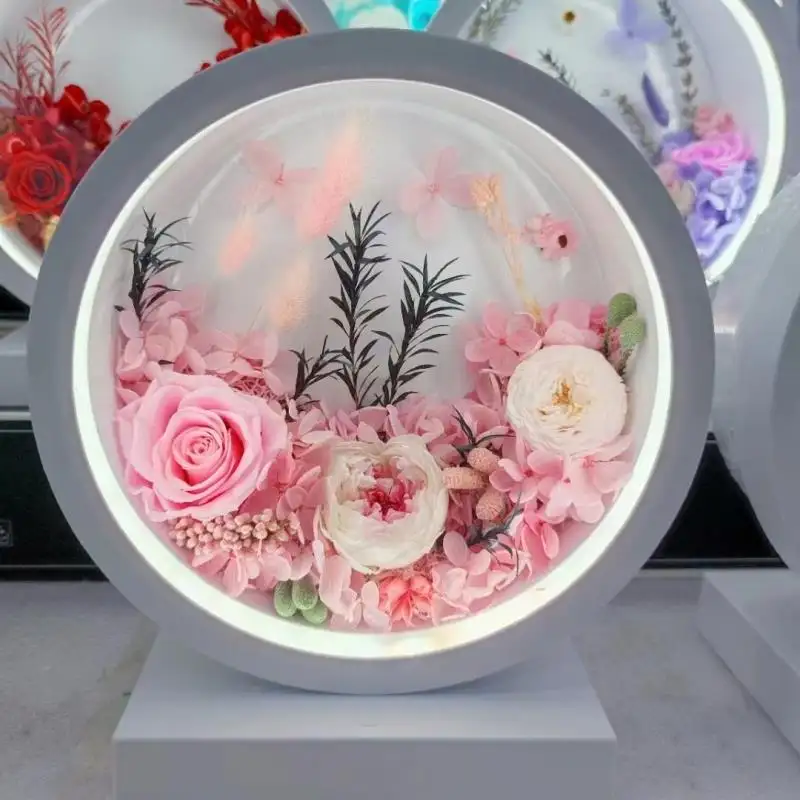 Preservado flor noite luz rosa DIY material vidro tampa criativo aniversário caixa casamento quarto cama