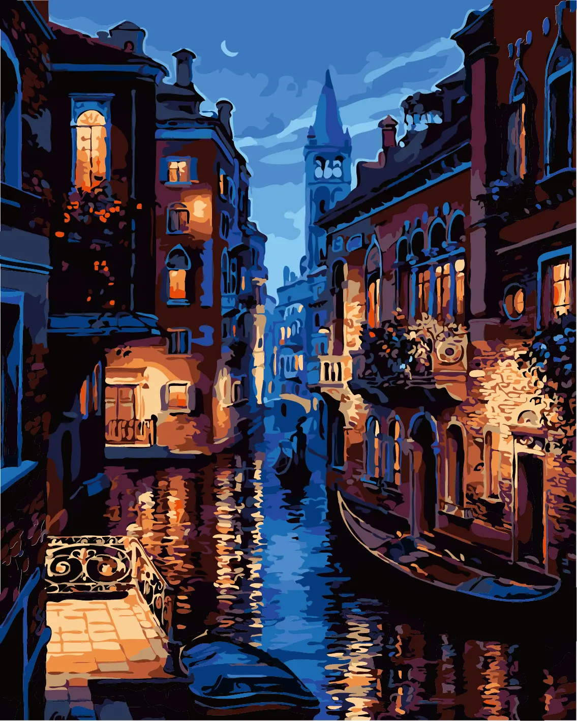 YC5891Venice Kits DIY para pintura de paredes e paredes, kits para pintar para casa, decoração de paredes e casas, para presente exclusivo, noite e paisagem, faça você mesmo, números e números