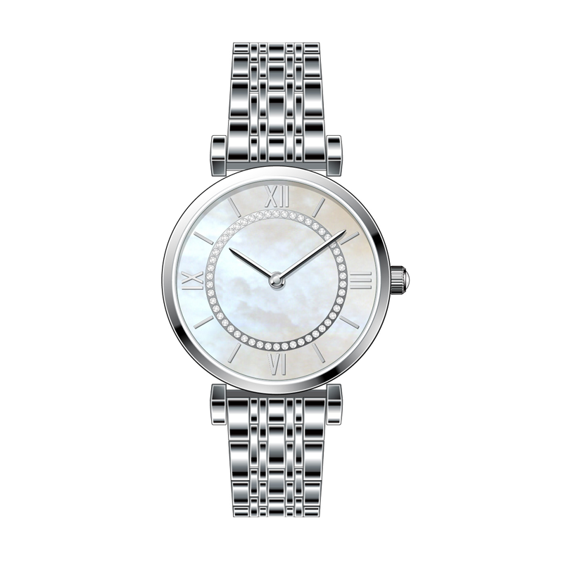 Silver watch with white dial