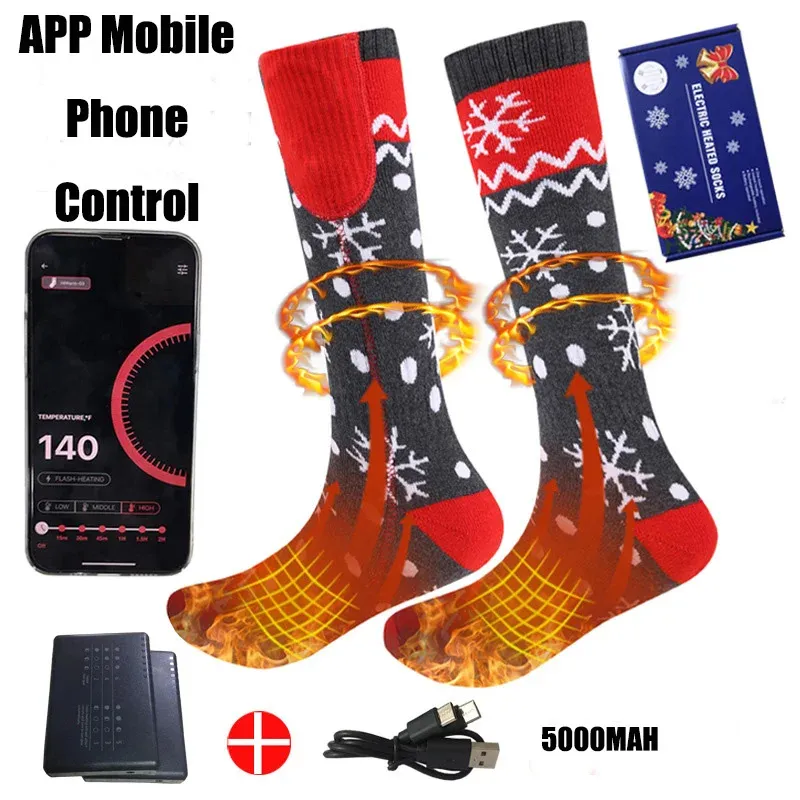 Calcetines eléctricos de tres velocidades para deportes al aire libre de invierno, calcetines recargables calentados eléctricamente con Control de temperatura para teléfono móvil