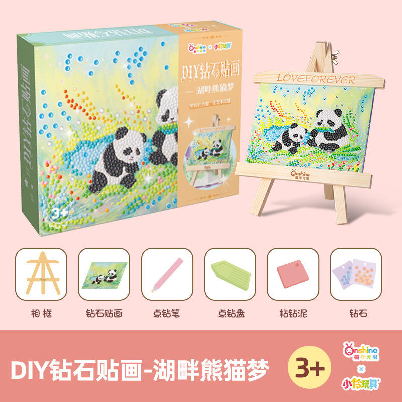 ภาพวาดเพชร DIY - ความฝันแพนด้าริมทะเลสาบ