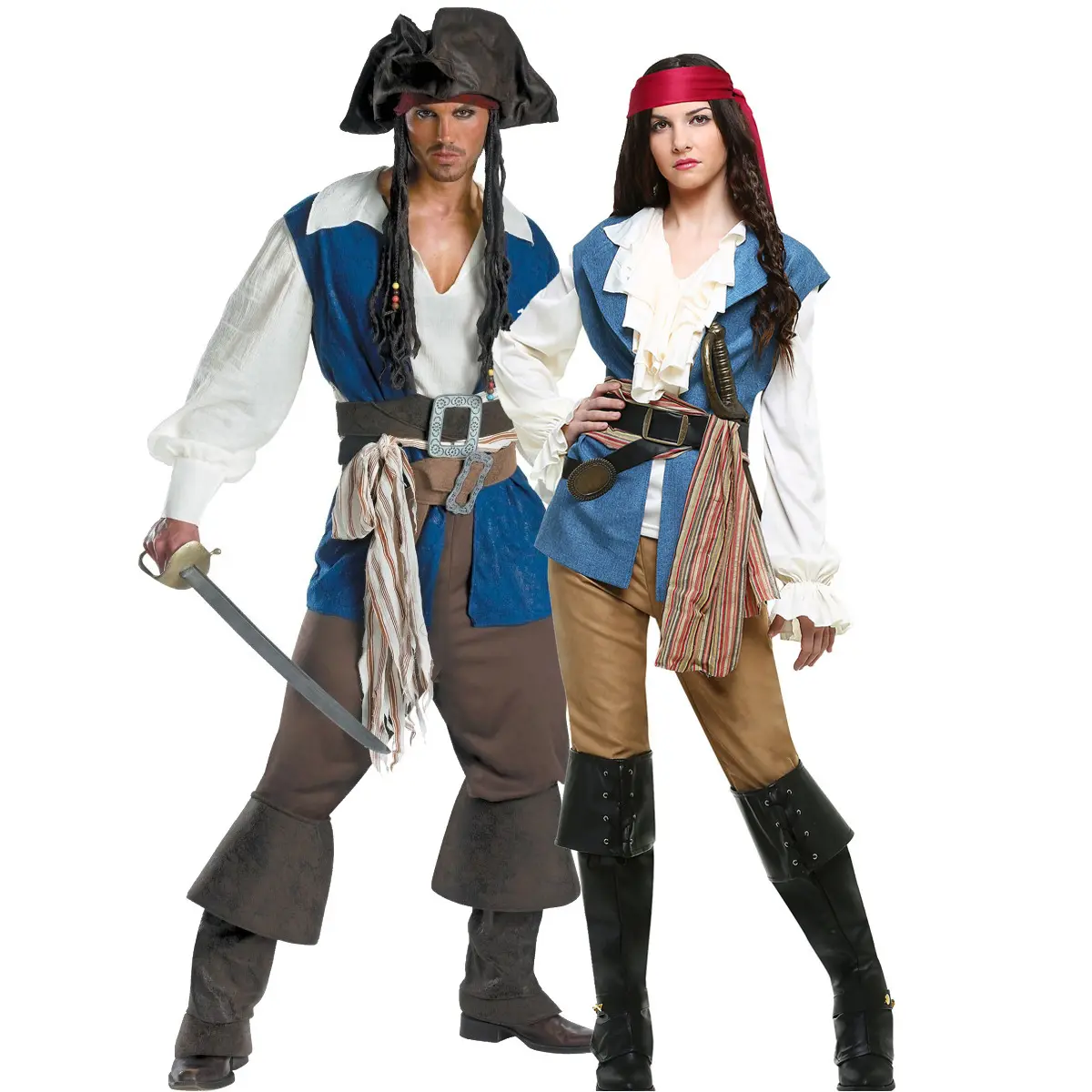 Disfraz de pirata de Halloween para hombre y mujer, disfraz de pareja adulta, disfraz de pirata del Caribe, m-xl