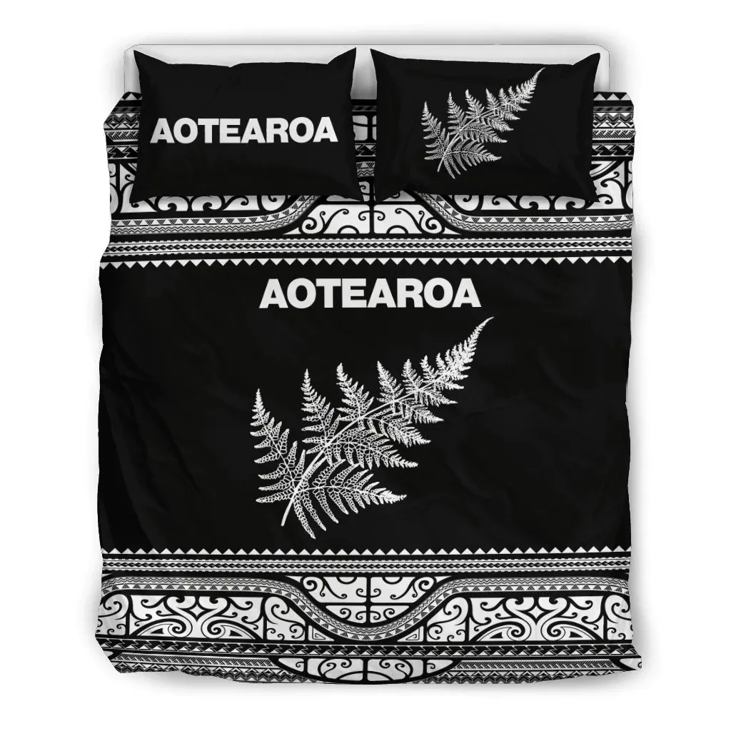 Individuelles Aotearoa Neuseeland Maori-Bettwäsche-Set Silberner Fern-Muster-Steppdeckel-Set 3-teiliges King-Size-Bettwäsche-Set