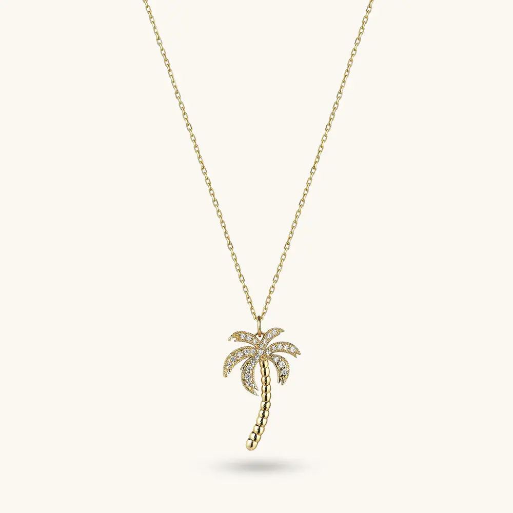 Psj su misura palma hawaiana albero di cocco 14k placcato oro s925 in argento sterling ciondolo in zircone per le donne