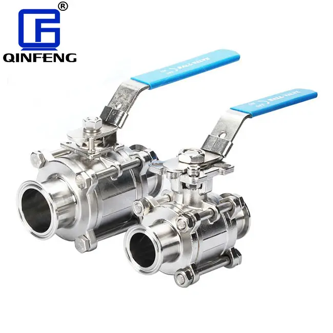 QINFENG SS316สแตนเลส Cf8m แพลตฟอร์มสุขาภิบาลต่ำเต็มรูปแบบ PTFE ที่นั่ง Tri-Clamp End 3ชิ้นบอลวาล์วสำหรับอาหารและเครื่องดื่ม