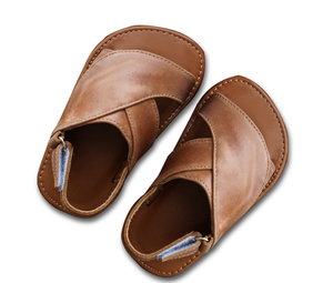 Trẻ Em Đáy Phẳng Da Chính Hãng Chống Trơn Trơn Dây Đeo Mắt Cá Chân Dép Mùa Hè Mới Màu Rắn Bé Trai Thời Trang - Product Image 4